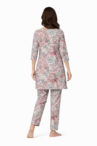 Image of Duchess Women's 100% Pure Cotton Printed Night Suit | Stylish Long Length Top & Pyjama Set | Ultra Soft, Breathable Sleepwear & Loungewear Homewear Nightwear Set | Plus Size Friendly