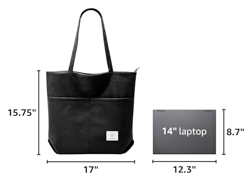 Image of KALIDI Women Corduroy Tote Bag Zipper Casual Tote's Handbag Big Capacity Shoulder Bag with Pockets