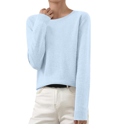 Damen-Pullover, Kaschmir-Pullover für Damen, einfarbig, lange Ärmel, leicht, warm, lässig, Rundhalsausschnitt, weich, bequem, Fleecepullover,...