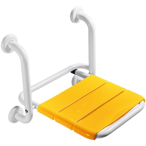 Asiento de ducha plegable de pared, asiento de baño plegable y abatible, taburete de ducha de seguridad for personas mayores con orificio de drenaje, silla plegable de baño de acero inoxidable.(Amaril