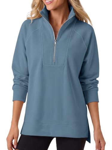 ANRABESS Womens Half Zip Sweatshirts Loose Fleece Pullover Gray Blue - image 1