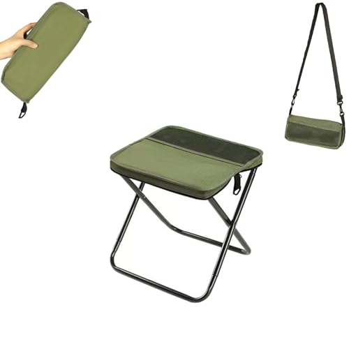 Foldable Backpack Stool, Portable Mini Outdoor Camping Folding Seat with Adjustable Shoulder Strap, for Camping, Fishing, Hiking, Outdoor Barbecue (Green)