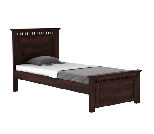 Image of CRAFT D ARTS Sheesham Wood Single Size Bed Without Storage | Wooden Single Bed | Space Saving Low Floor /Lying /Rise /Level /Profile Cot Bed for Bedroom | Adolph, Walnut Finish