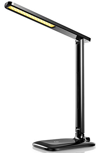 LED Desk Lamp, LITOM 2019 Upgraded Office Desk Lamp with 9 Light Mode, Touch Control, Memory Function, Eye-Caring, Foldable Dimmable, Table Lamp for Reading, Studying, Working, White