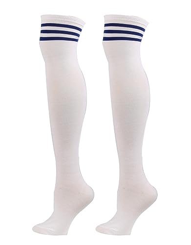 Image of ATHX Women's Knee High Socks Thigh High Socks Triple Stripe over the Knee Socks Long Opaque Thigh High Stockings