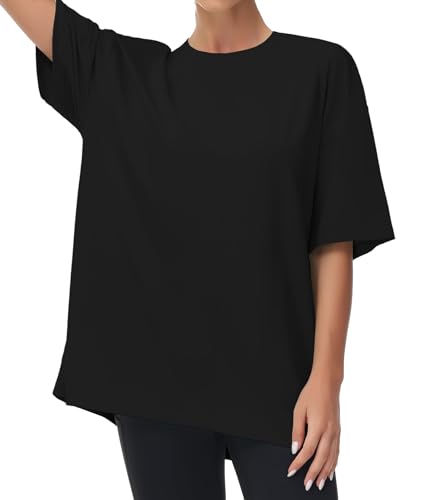 THE GYM PEOPLE Damen Kurzärmeliges mit Rundhalsausschnitt Übergroße T-Shirts Basic Baumwolle Shirts THE GYM PEOPLE Damen Kurzärmeliges mit Rundhalsausschnitt Übergroße T-Shirts Basic Baumwolle Shirts