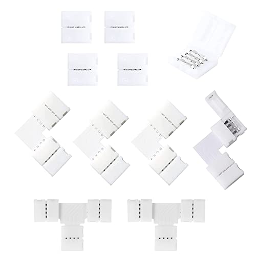 GoldRock Led Verbinder 4 Polig, 10 Stück Led Eckverbinder Set, RGB Led Strip Verbinder, Eckverbinder Led Streifen, Enthält LED Streifen Verbinder, L Förmige Led Strip Eckverbinder,T Förmige Verbinder Cover