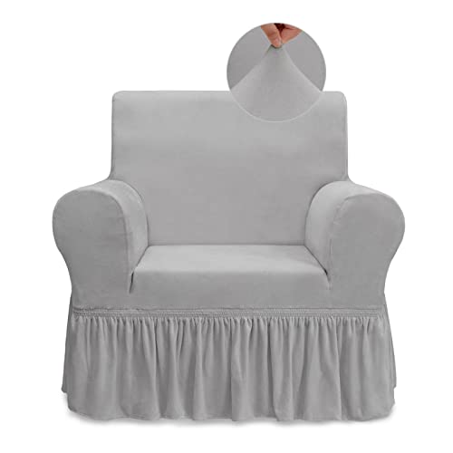 NICEEC Armchair Cover Super Soft 1-Piece Light Grey Armchair Slipcover Stretch Universal Spandex Couch Covers for Living Room Easy Fit Washable Furniture Sofa Protector with Skirt