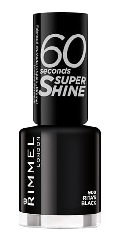 Rimmel London Smalto Unghie 60 Seconds Super Shine - Asciugatura Rapida e Lunga Durata - 900 Rita's Black - 8 ml