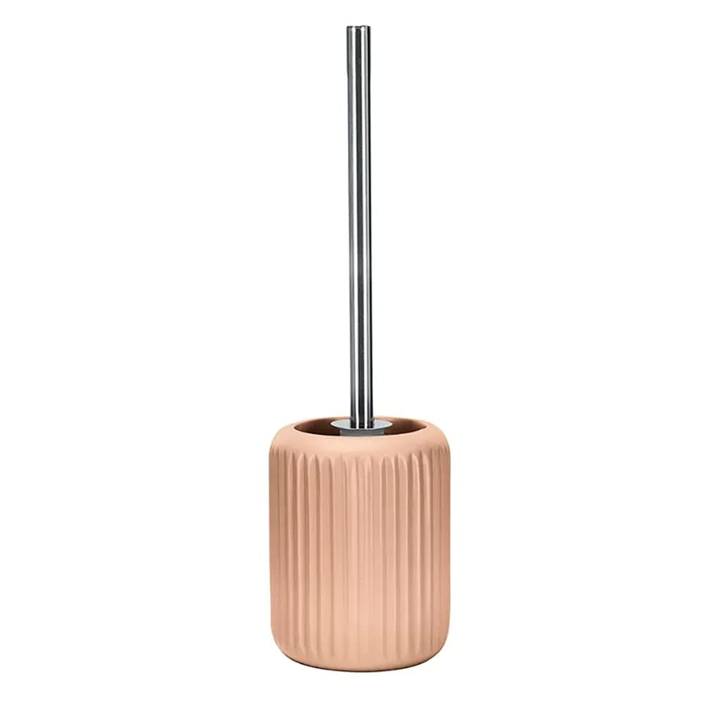 Tyuhduyur Pink Solid Color Stripe Toilet Brush With Stainless Steel Handle, Bathroom Accessories Ceramic Toilet Brush Set, Standing Toilet Bowl Scrubber Compact, Space Saving, Deep Cleaning (Color : ) (Pink)