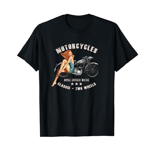 PinUp Girls Royal Enfield Wdre ビンテージバイク WW2 Tシャツ