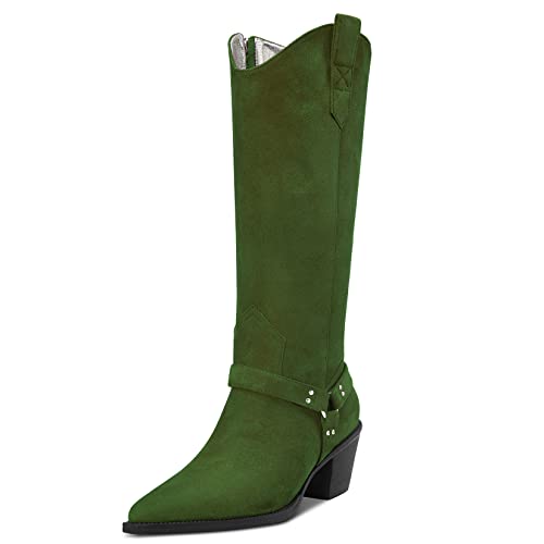 Bottes Western Cowboy pour femmes en suède avec talon bloc de 6.5 cm et fermeture éclair