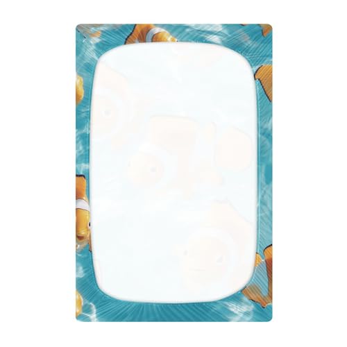 Image of Crib Sheet Breathable Soft Crib Mattress Sheet for Baby Toddler Boys Girls Fitted Crib Sheet Fit Standard Crib Mattress 39 x 27 Inch Yellow Clownfishes and Swimming Pool