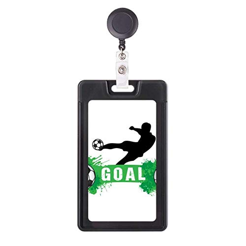 Étui rétractable pour badge Penalty Kick avec motif football noir et blanc