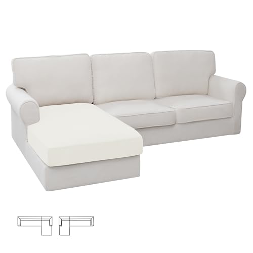 Image of Easy-Going Stretch 1 Piece Chaise Lounge Cushion Slipcover | Sectional Couch Covers L Shape Separate Cushion Couch Seat Chaise Cover for Both Left /Right Sectional Couch Cream
