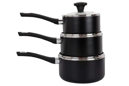 Royal Cuisine 3Pcs Aluminum Saucepan Set With Non-Stick Coating And Soft Touch Handles