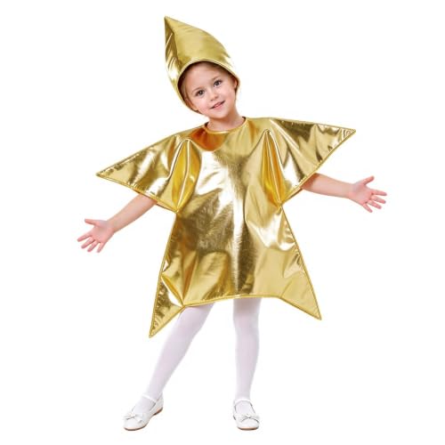 WPNCYK Star Costume, Gold Star Christmas Fancy Dress | Christmas Star Nativity Santa Children Kids Cosplay Fancy Dress, One Size Fits Most Children