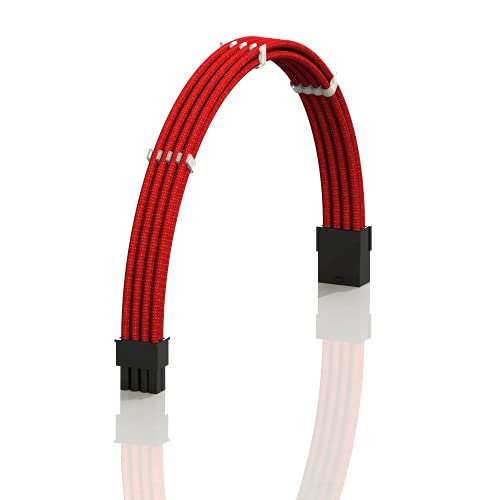 LINKUP - AVA 50cm 8-Broches (6+2) GPU PCI-E PSU Alimentation Câble d'Extension PC Mod Personnalisé à Manches Tressées avec Peigne┃Pack Unique┃500mm - Rouge