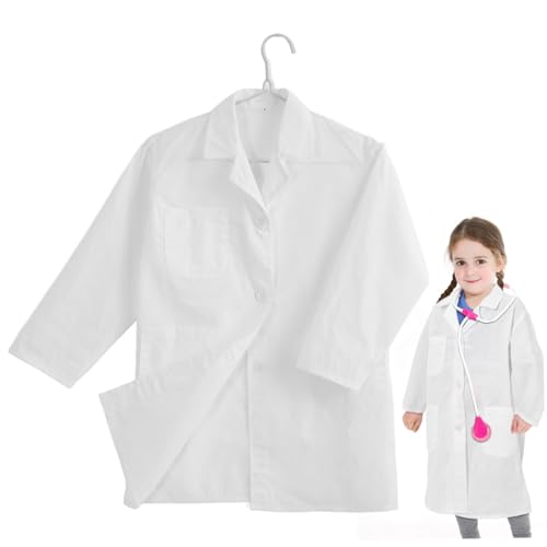 TOYANDONA Bata Escolar Infantil Unisex de Algodón Mezcla Bata Científica con Múltiples Bolsillos Suave y Transpirable para Disfraces de Halloween Fiestas Rol Educativos