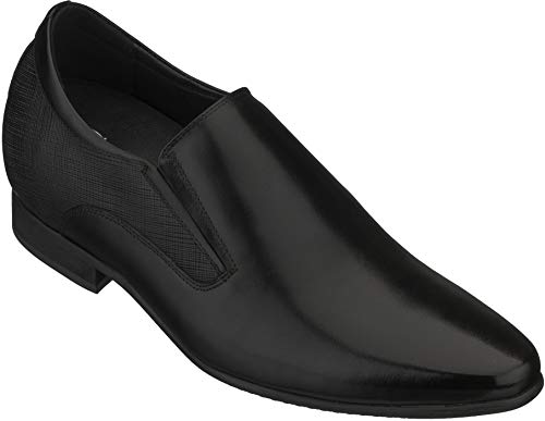 Image of CALTO Men's Invisible Height Increasing Elevator Shoes - Black Leather Slip-on Formal Dress Loafers- 3 Inches Taller - Y5530 - Size 9.5 D(M) US