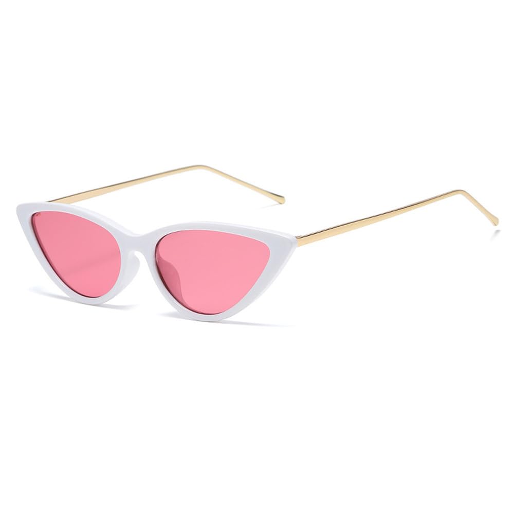 Okulary przeciwsłoneczne damskie Retro Cat Eye UV400, męskie, z metalowymi nóżkami, małe, białe, różowe