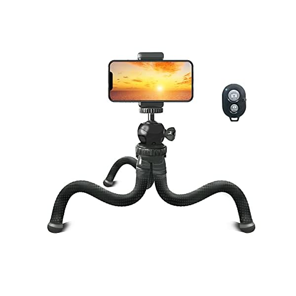 Handy Stativ Flexibel für Smartphone mit Bluetooth Fernbedienung, 360° Rotation Mini Stativ Tripod Flexibles für Phone…