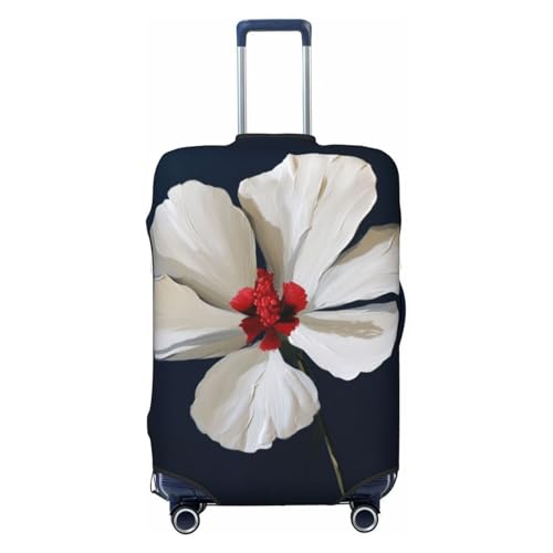 White Flower With A Red Center Vintage Elastic Travel Luggage Covers Dustproof Scratch-Resistant Suitcase Protector Fit 22-24 Inch