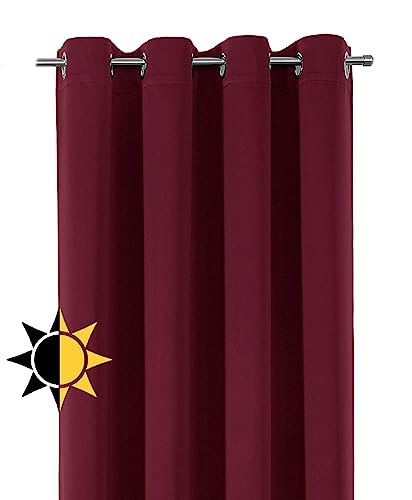 Verdunkelungsgardine mit Ösen, Blackout Ösenschal Blickdicht abdunkelnd, Größe und Farbe wählbar (Breite: 140 cm, Höhe: 175 cm, Bordeaux)