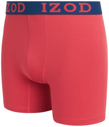 Izod Men's Underwear - Casual Stretch Boxer Briefs With Comfort Pouch (6 Pack), Size Large, Green/Navy/Coral #TOP3