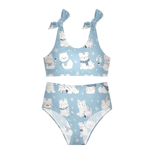 KLL Jumping Tigers and Snowflakes Girl Two Piece Bikini Sets Quick-Dry Bathing Suit Swimwear Adjustable Strap3