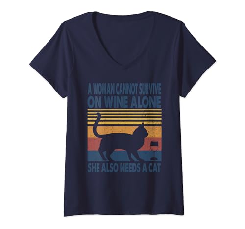 Mujer A Women On Wine And She Needs A Cat Burmese Kitten Lover Camiseta Cuello V