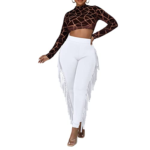 Ruziyoog Women's Casual High Waist Fringed Pants Bodycon Stretch Slim Tassels Side Jogger Sweatpants Leggings Workout Pants2