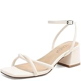 TEAIEUI Women's Sandals White Strappy Heels for Women Dressy Open Square Toe Comfort Chunky Block Heel Dress Shoes for Prom Party Wedding 8