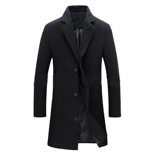 Trench Coat for Men Big and Tall Trench Coat Notched Collar Single Breasted Wool Blend Pea Coat Warm Winter Overcoats