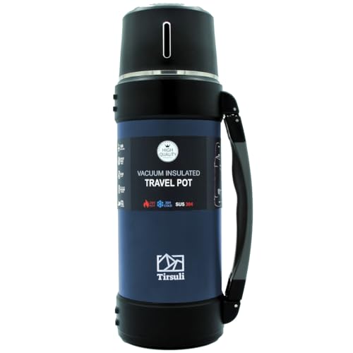 Tirsuli Thermos da viaggio 1,5 litri – Doppia parete in acciaio inox – Campeggio o Escursionismo. Caldo o Freddo più di 24 ore, Acqua, Caffè, Latte, Tè o Opaco (Blu)