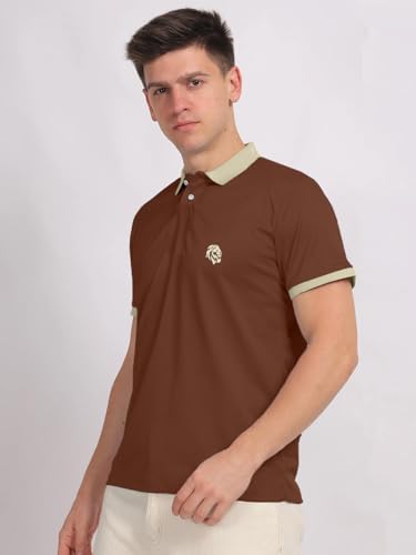 Image of LEOTUDE Men's Polo Neck Matty Half Sleeve Collor Solid Regular Fit Tshirts (Brown)