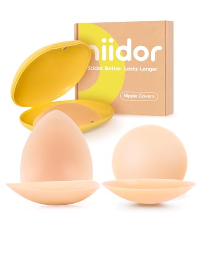Niidor Non-Adhesive Nipple Covers for Women Grippy Silicone Nipple Pasties Reusable With Travel Case Circle & Triangle Combo Creme S