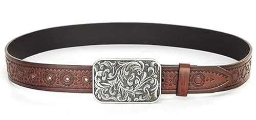 Image of Mealah Womens-Western-Belt Rhinestone-Cowboy-Cowgirl Belt - Embossed PU-Leather Belt with Diamond Flower-Buckle(for 31-38'')