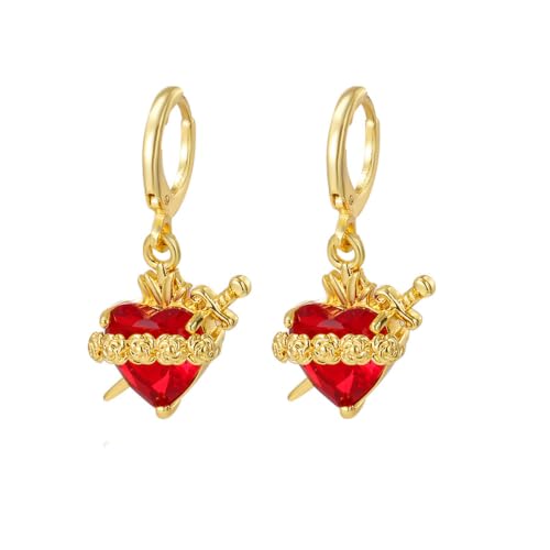 Boucles d'oreilles cœur sacré de Jésus légères en zircon rouge hypoallergénique