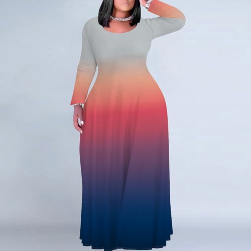 Image of PinkPatty Women's Plus Size Long Sleeve Maxi Dresses T Shirt Boho Fall Dress with Pockets