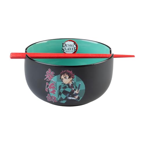 Grupo Erik Ramen Bowl Schüssel Demon Slayer Keramik Schale 12,5 x 16 cm 1400 ml mit Stäbchen zum Essen - OfiziellerAnime Manga Demon Slayer Geschenke Merch