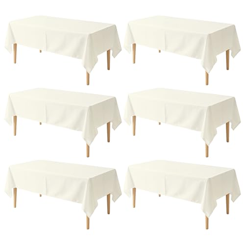 Image of 6 Pack Table Cloth 70 x 120 Inch, Rectangle Tablecloth, Stain and Wrinkle Resistant Washable Polyester Table Cover for Buffet Party, Dinner, Weddings and Camping, Ivory