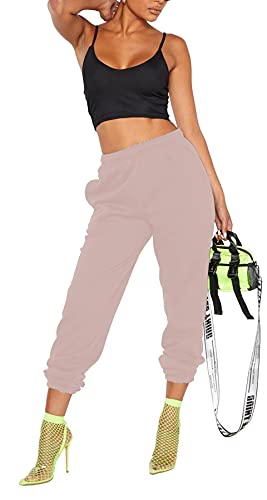 Janisramone Womens Plain Cuffed Bottoms Jogging Joggers Active Gym Tracksuit Trousers Pants