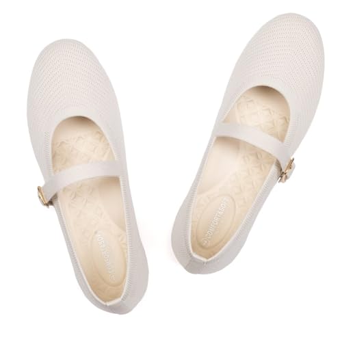 Image of Frank Mully Women's Mary Jane Flats Comfortable Dressy Ballet Flats Casual Round Toe Slip On Washable Knitted Fabric Office Work Woman Shoes
