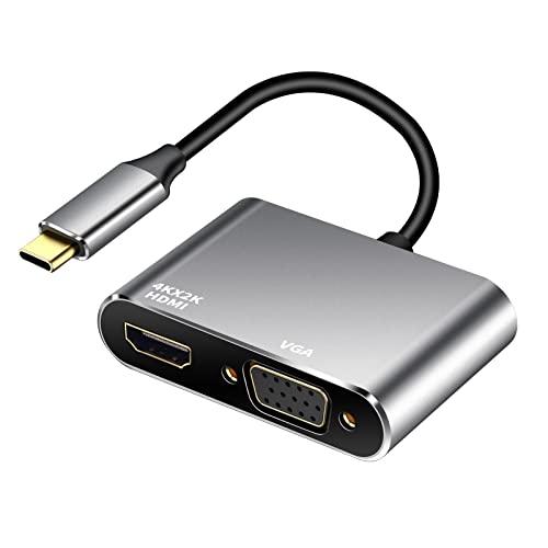 Adaptador USB C a HDMI VGA, 4K HDMI/1080P VGA USB-C 2 en 1 Hub Thunderbolt 3 a HDMI Convertidor para MacBook/Pro/Air, Chromebook Pixel, Dell XPS 13/15, Samsung Galaxy S22/S21/S20, y Más