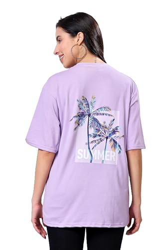 Image of TQH Women's Casual Printed Round Neck, Oversized Longline Drop Shoulder Boho Style T-Shirt