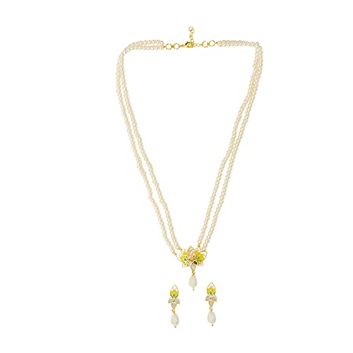 Faux Pearls Brass Necklace Set