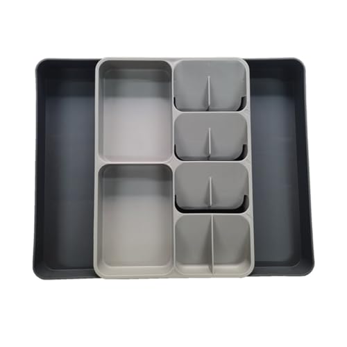 Vocdikficy Bandeja Organizadora para Cajones de Cocina para Cubiertos, Cubiertos, Utensilios y Gadgets, Expandible, Gris
