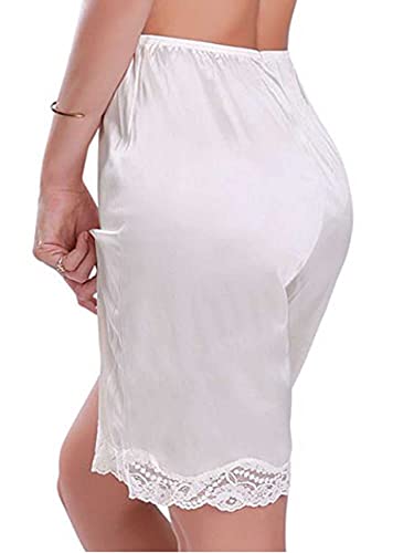 Mainesaka Half Slip Shorts For Women Lace Trim Satin Slik Culotte Short Pettipants Lounge Shorts Bloomers Tap Lingerie Pants (Beige, L) #TOP3