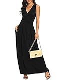 LILBETTER Women Sleeveless Deep V Neck Loose Plain Long Maxi Casual Dress(Black,X-Large)
